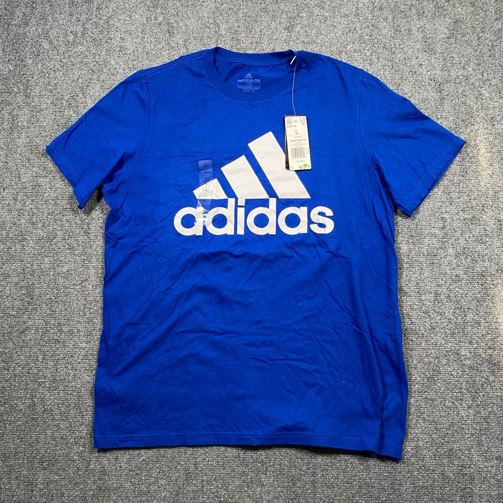 Adidas Amplifier Tee Basic Men L Blue Short Sleeve Crew Neck Cotton Blend NWT